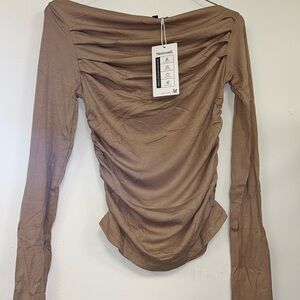 Women Sexy Off Shoulder Top Slim Fit Long sleeve Tight Ruched T Shirts